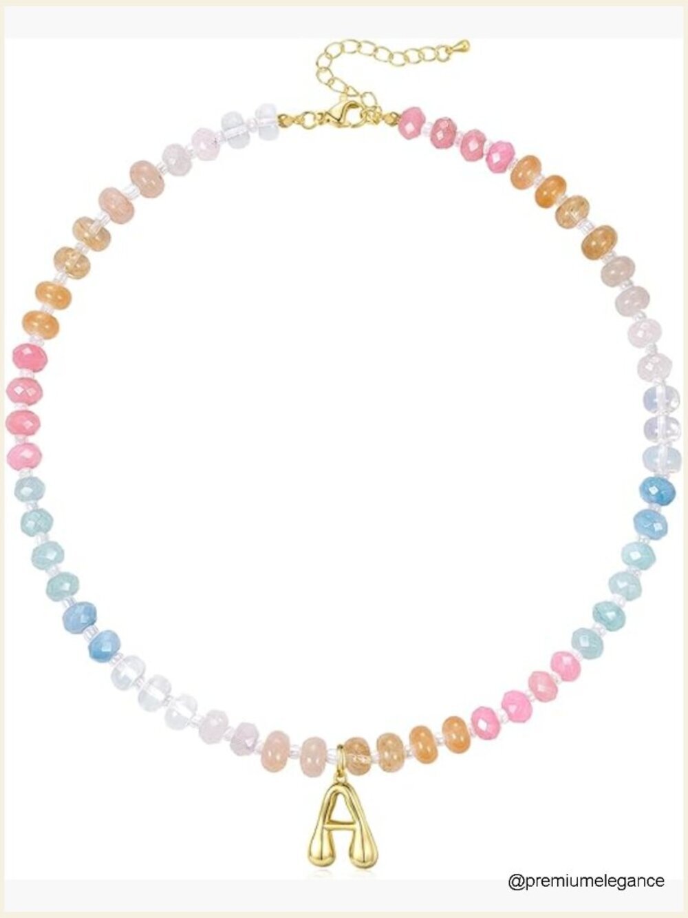 Beaded Gemstone Initial Choker Necklace - Handmade Layering Jewelry
